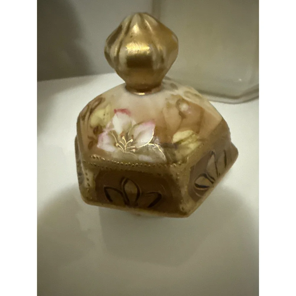 Antique Nippon Chocolate Pot Hexagonal Hand Painted Floral Gold Moriage Gilt